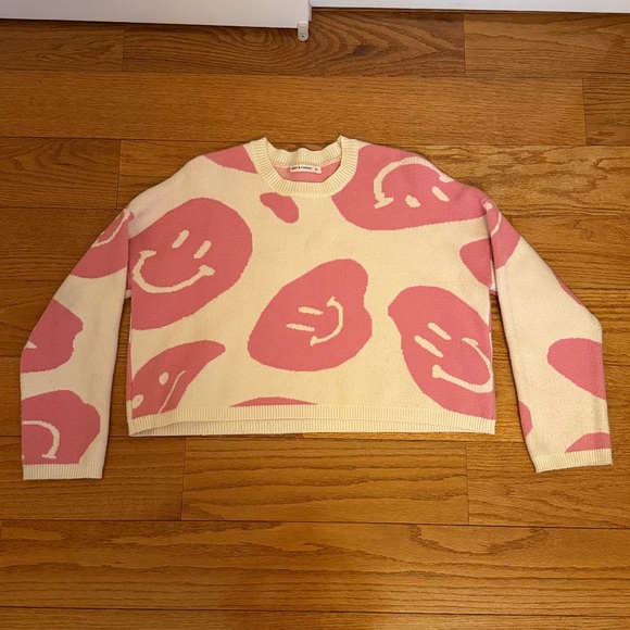 moon & madison Sweaters - moon & madison Pink and Cream Smiley Crewneck Sweater